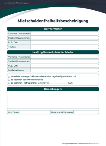 Mietschuldenfreiheitsbescheinigung Vorlage Pdf