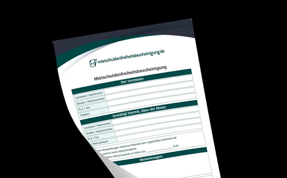 Leere PDF-Vorlage einer Mietschuldenfreiheitsbescheinigung zum Ausfüllen