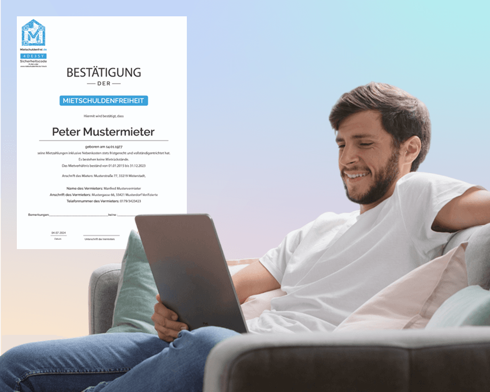 Mietschuldenfreiheitsbescheinigung online erstellen - Mietnachweis Online