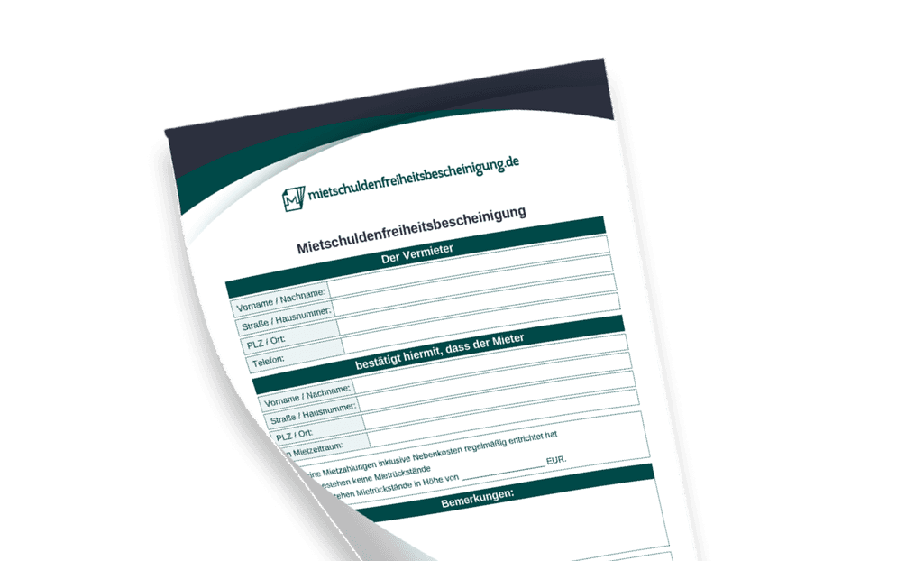 Leere PDF-Vorlage einer Mietschuldenfreiheitsbescheinigung zum Ausfüllen